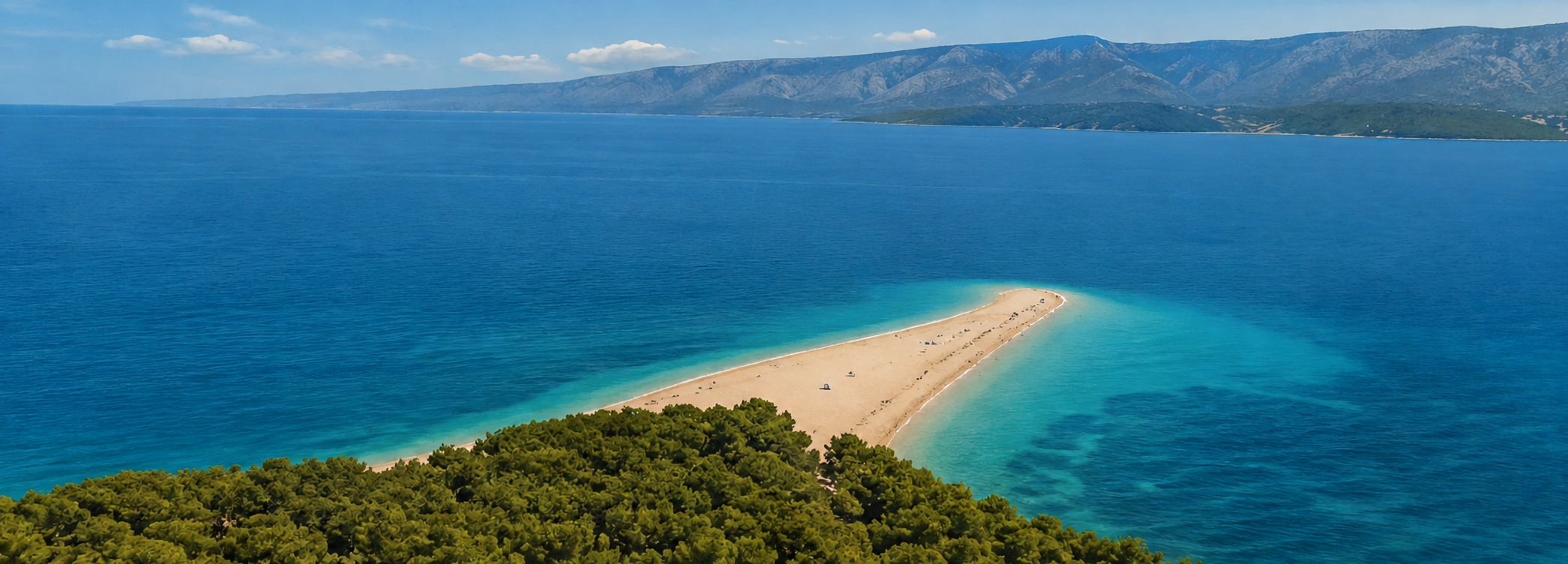 Pogled iz zraka na plažu Zlatni rat u Bolu